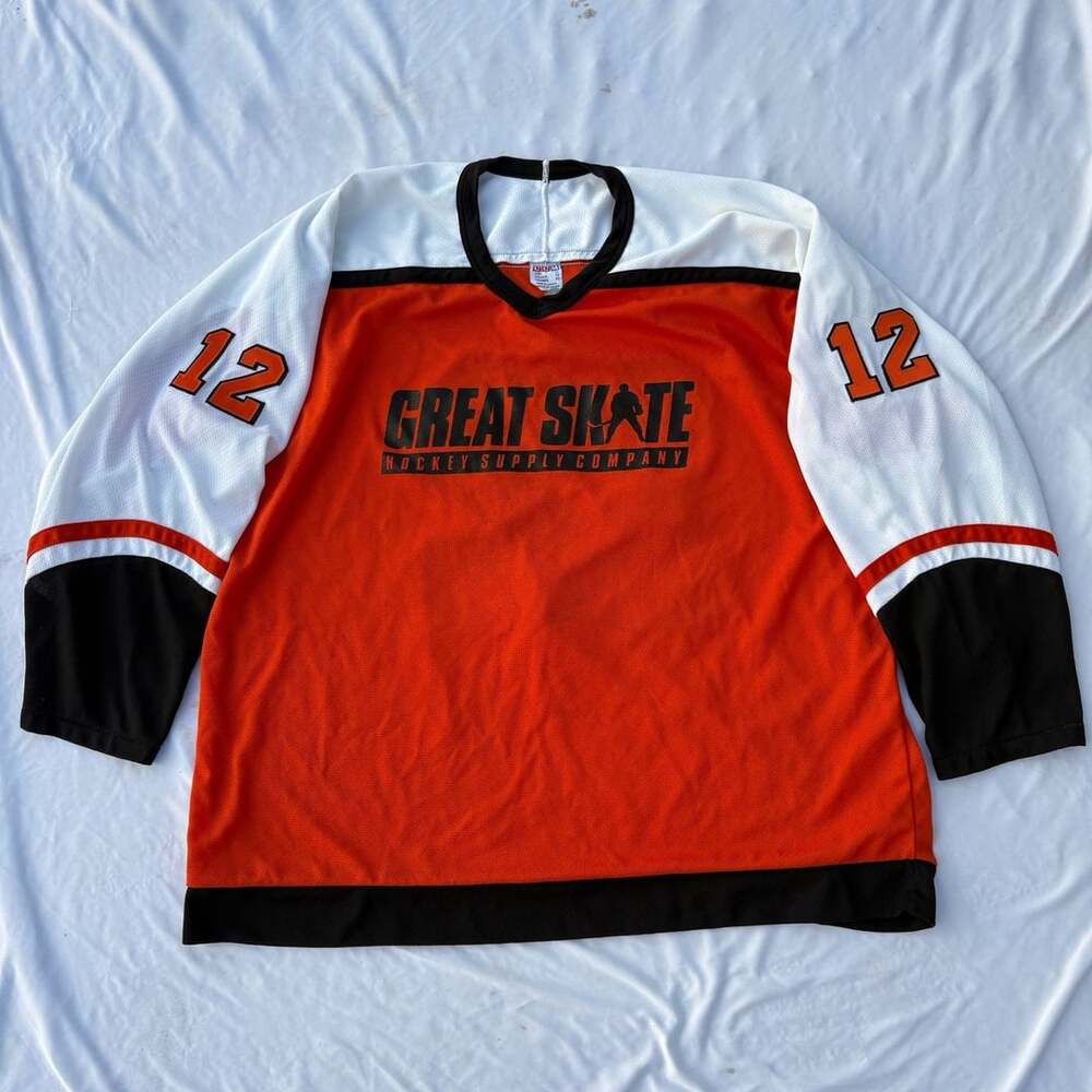 VTG 90s CCM Maska Great Skate Hockey Jersey XL Orange Black Single Stitch Canada